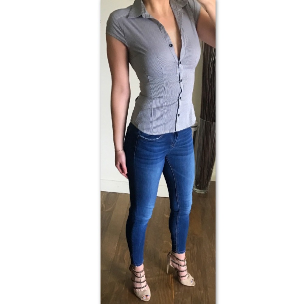 H & M Button Down Stretch Blouse Shirt